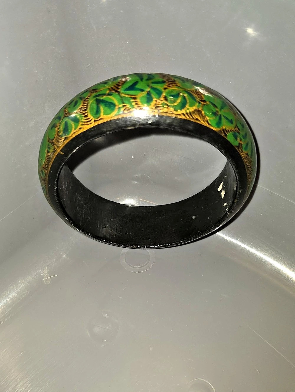Vintage Green Floral Hand Painted Bangle